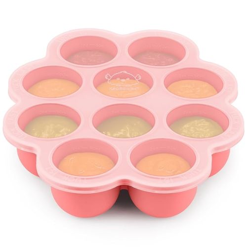 KeaBabies Silicone Food Freezer Trays with Lid, 2oz x 10 Pods Baby Food Storage Containers, Easy Puree Meal Prep, Breast Milk Silicone Freezer Molds, Dishwasher, Microwave Safe, BPA-Free (Blossom)