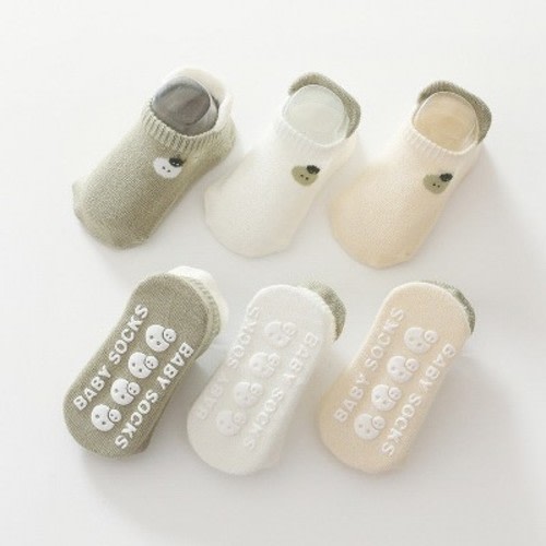 MyKids-USA Kid Embroidered Pattern Color Matching Design Non-Slip Socks 1 Lot =3 Pairs Green S