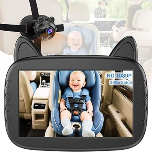 HD 1080P Baby Car Camera: Clear Night Vision Automatic Switching, 3-Min Easy Install Without Tools - 150° Wide View Car Seat Camera with Anti-Glare Display for Kids & Infants