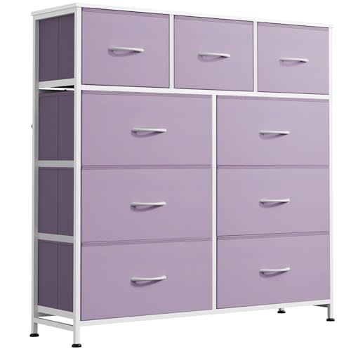WLIVE Tall Dresser for Bedroom, 9 Drawer Chest of Drawers, Purple | 9 roomy fabric drawers, Tall storage design, Bedroom or closet use, Sturdy steel frame, Smooth wood tabletop