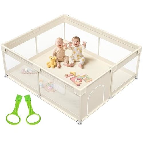 Mloong Large Baby Playpen for Toddler - 69×59in Babies Play Pen Playard Active Center Beige