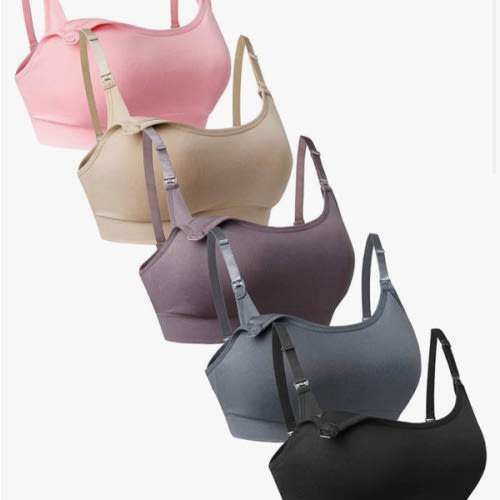 Suekaphin 5Pack Seamless Nursing Bra Women Maternity Breastfeeding Pregnancy Support Full Coverage Bralette Padded Cups