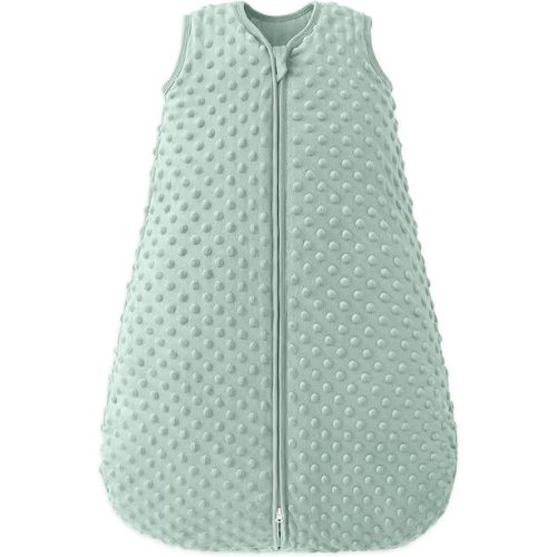 Fleece Baby Sleep Sack 0-6 Months 2.5 Tog with Plush Dots, Winter Baby Wearable Blanket for Infant Toddler Sleeping Sack 2-Way Zipper Warm Sleepsack, Green