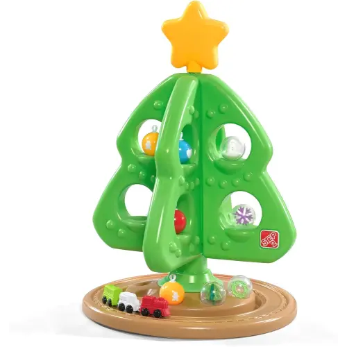Step2 My First Christmas Tree for Kids, Interactive Christmas Tree Toy, Toddlers Ages 1.5+ Years Old, 12 Colorful Plastic Ornaments to Decorate, Mini Train Set Circles the Skirt