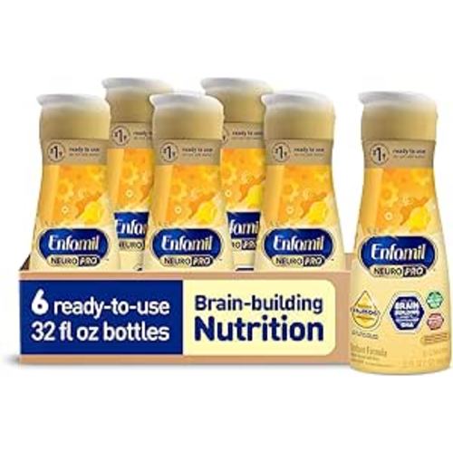 Enfamil NeuroPro Ready-to-Use Baby Formula, Ready to Feed, Brain and Immune Support with DHA, Iron and Prebiotics, Non-GMO, 32 Fl Oz Bottle, Pack of 6