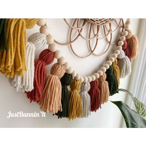 Earthy Terracotta, Olive, & Gold Tassel Garland, Boho Wall Decor, Boho Office Decor, Boho Nursery Decor Boy or Girl, Boho Wall Hanging Olive