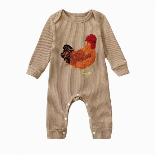 CAUYDY Newborn Girl Boy Thanksgiving Clothes Infant Sweatshirt Jumpsuit Turkey Romper Baby Bodysuit Newborn Fall Winter Outfit(L101-Khaki,0-3 M)