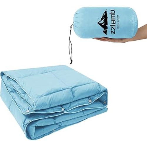zzlamb Camping Blanket, Compact Lightweight Soft Puffy Blanket Water-Repellent, Packable Warm Quilt Down Alternative Picnic Hiking Backpacking Beach Travel RV Airplane Couch Car