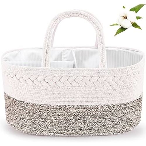 ABenkle Diaper Caddy Organizer, Boho Rustic Cotton Rope Nursery Baby Basket, Changing Table Organizer for Baby Diaper Storage and Baby Shower