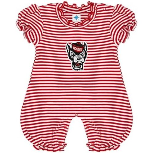 College Baby NCAA Striped Puff Sleeve Romper – for Girls (Newborn-12 Mos)