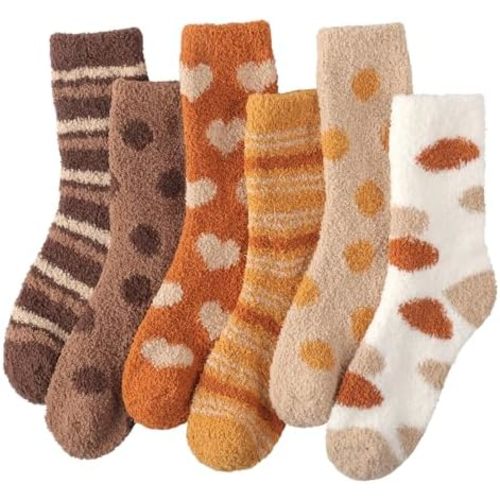 Plush Slipper Socks Women - Colorful Warm Fuzzy Crew Socks Cozy Soft for Winter Indoor