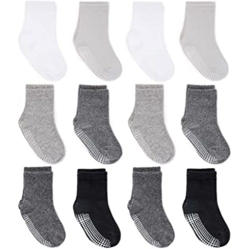 Zaples Grip Crew Socks with Non Slip/Anti Skid Soles for Baby Infants Toddlers Kids Boys Girls
