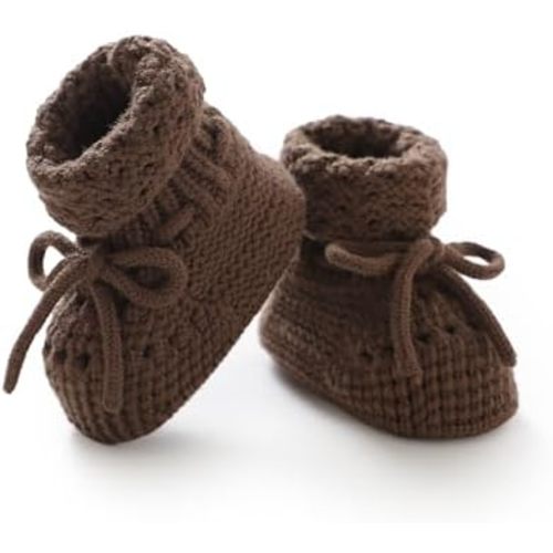 Baby Booties 100% Cotton Knitted Newborn First Cozy Warm Crib Shoes for Toddler Infant Boy Girl Babys Shower Gift