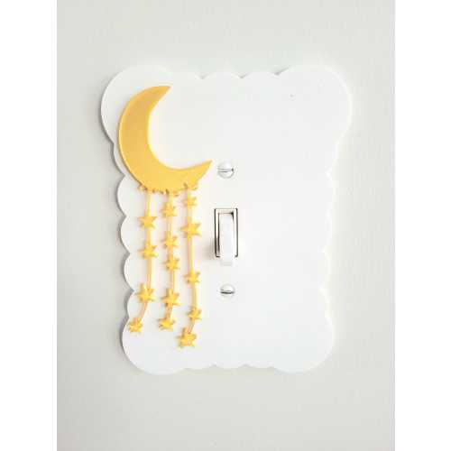 Moon and Stars Switch Cover, Cloudy Wall Plate For Nursery, Unique Switch For Kids Room, Home Decor, Baby Shower Gift Idea, Gold moon Decor,