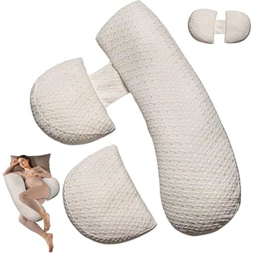 Pregnancy Pillow, Maternity Pillow with Detachable & Adjustable Pillow Cover, Full Body Pillow for Adults Sleeping, Support for Back, Belly, Legs, HIPS, Pregnancy Must Haves