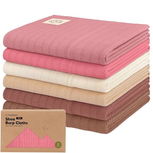 KeaBabies Organic Cotton Burp Cloths Baby Girl, Boy - 6-Pack Large Burping Clothes for Babies, Spit Up Rags, Super Soft & Absorbent Newborn Wash Towels, Gender Neutral, Non-Shrink (Stria, Rosewood)