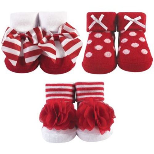 Hudson Baby Infant Girls Socks Boxed Giftset, Red White Stripe, One Size