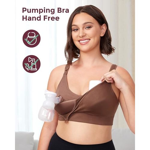 Momcozy Pumping Bra Hands Free, All-in-One Nursing Bras for Breastfeeding & Pumping, Fixed Padding for Enhanced Shape