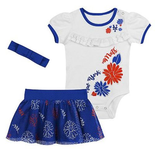 Newborn White/Royal New York Mets Sweet Catcher 3-Piece Bodysuit, Headband and Skirt Set