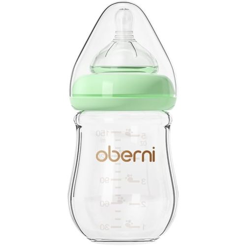 Glass Baby Bottles,Anti Colic Breastfeeding Bottle with Natural Response Nipple Size S,Wide Neck Slow Flow Baby Bottle for Baby,Newborn,Preemie 0-3 0-6 Month,BPA Free (Green, 1 Pack, 5 Ounce)