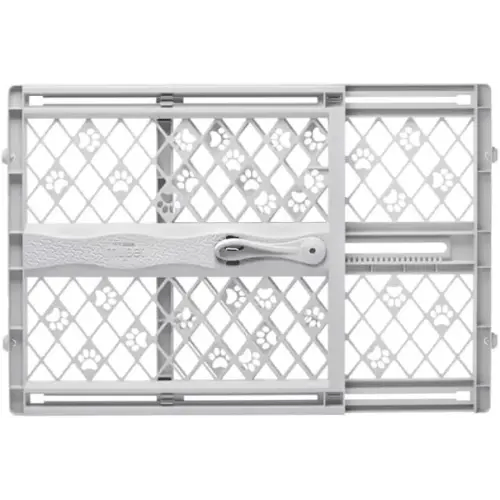 MYPET North States Paws Portable Pet Gate: 26-40" Wide. Pressure Mount. No Tools Needed. Made in USA. Dog Gate 23" Tall, Expandable, Durable Dog Gates for Doorways, Light Gray