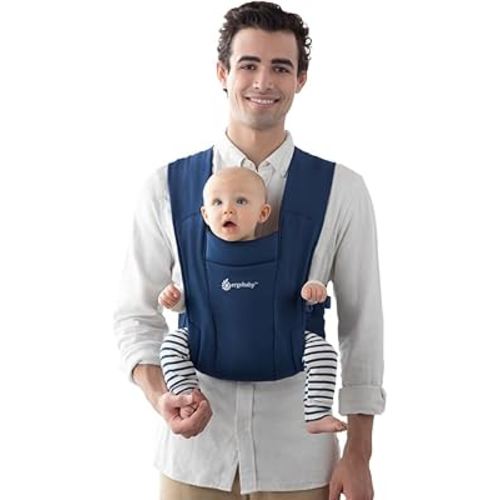 Ergobaby Embrace Baby Carrier Newborn to Toddler - Lightweight Ergonomic Baby Carriers - Cozy Essentials (7-25 Pounds), Ponte Knit, Midnight Blue