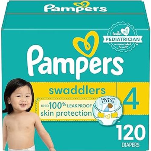 Pampers Swaddlers Diapers - Size 4, 120 Count, Ultra Soft Disposable Baby Diapers