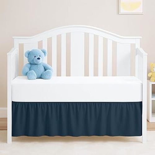 Navy Blue Crib Bed Skirt, Perfect for Nursery Crib for Boys & Girls with a 14" Drop and Size 28"x 52"