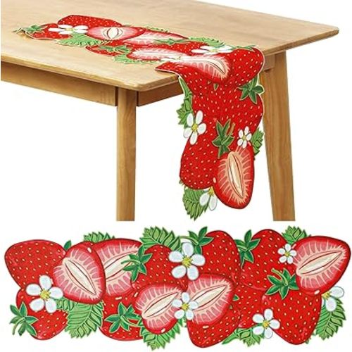 13 x 36 Inch Strawberry Table Runner Fruit Theme Table Centerpiece Baby Shower Kitchen Dining Party Supplies for Strawberry Birthday Decorations