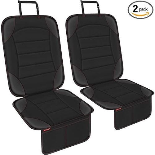 Sinvitron Car Seat Protector for Child Car Seat - Waterproof Non-Slip Leather Mat with 2 Mesh Pockets, Universal Seat Cover for Baby, Pets & Vehicles(2-Pack,Black)