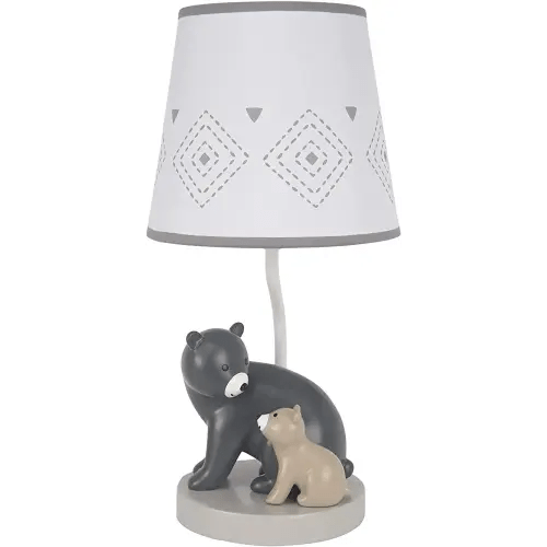 Lambs & Ivy Woodland Forest Gray Bears Nursery Lamp with Shade & Bulb