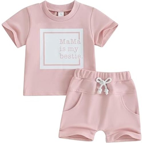 Sejardin Toddler Baby Girl Clothes Short Sleeve Letter Print T Shirt Tops and Stretch Shorts Newborn Girl Summer Outfit