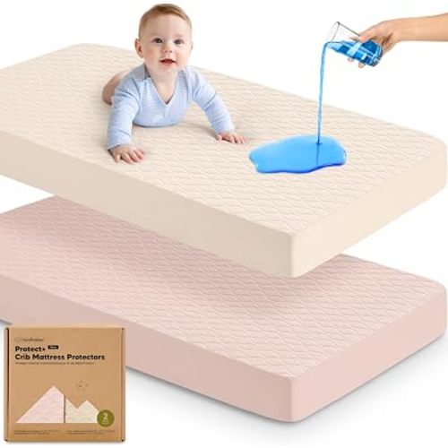 2pk Waterproof Crib Mattress Protector Cover Fitted 52x28 (Cameo/Mavy)
