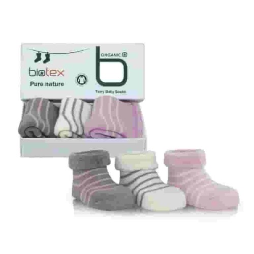Biotex Organic Baby Girl Newborn Socks | Booties for 0-12 Months | 3 Pairs | Model: 1551