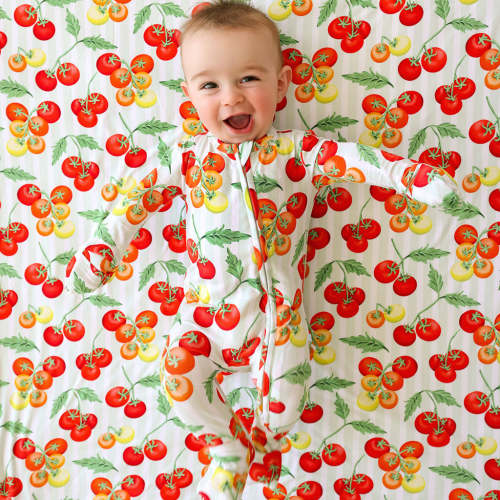 Tomato Green Long Sleeve Cherry Tomatoes Convertible One Piece | Posh Peanut®