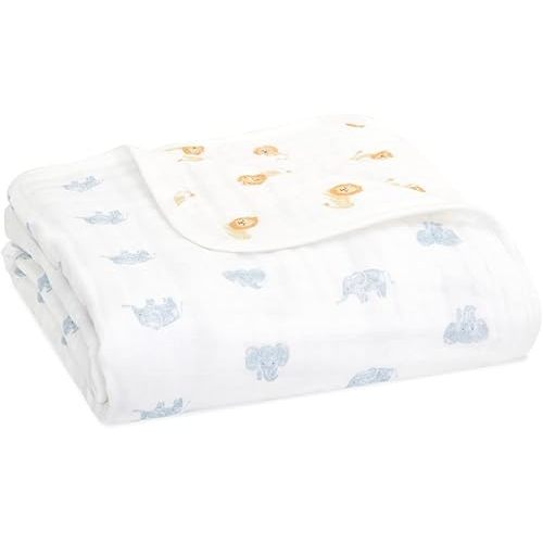 aden + anais 100% Organic Cotton Muslin Baby Blanket Crib Bedding for Newborn Baby and Toddler, Nursery Blanket for Boys and Girls, Baby Registry and Shower Gift - Animal Kingdom, Hello Elephants