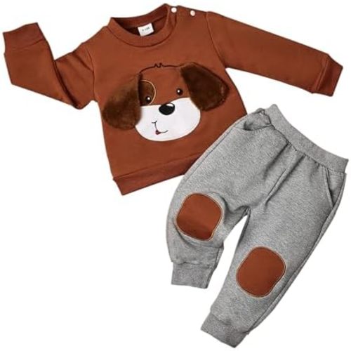 Toddler Baby Boy Outfit Fall Winter Boy Clothes Long Sleeve Cute Cartoon Sweatshirts Pants Outfits 9 Months-4T