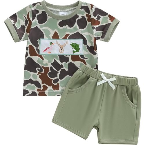 Baby Boy Summer Outfit Camouflage Mamas Boy/Daddys Buddy Letter Embroidery Short Sleeve T Shirt and Shorts Set 12-18M