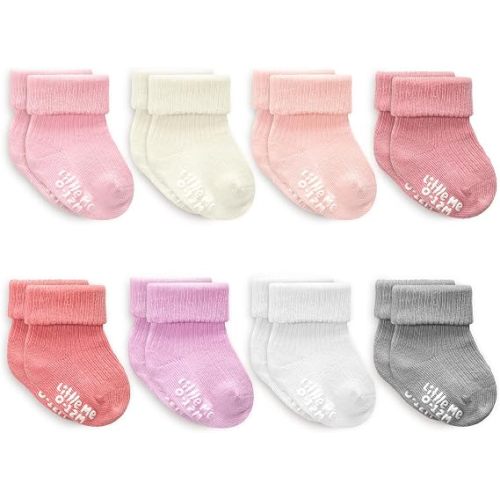 Little Me Baby Socks 16 Pairs | 61% Organic Cotton | Sizes 0-12M & 12-24M | Seamless Toe & Anti-Slip Gripper Sole