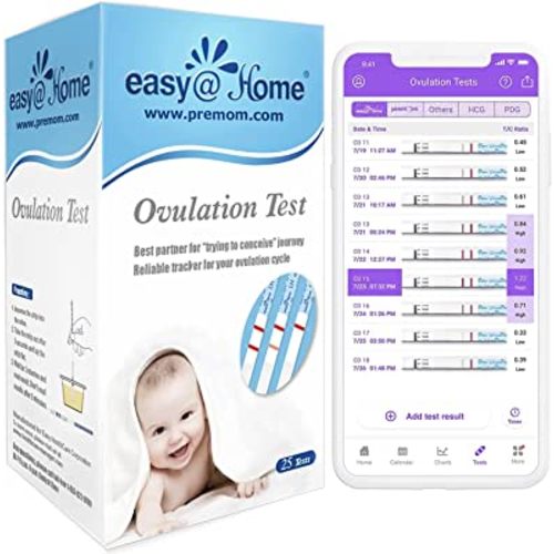 Easy@Home Ovulation Test Strips, 25 Pack Fertility Tests, Ovulation Predictor Kit, Powered by Premom Ovulation Predictor iOS and Android App, 25 LH Strips