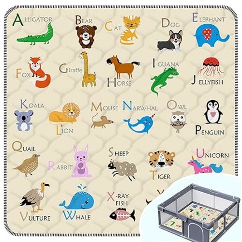 Baby Play Mat，Thick Soft 71" X 79" Playpen mat, Non-Slip and Machine Washable Baby Play Mats for Floor，Crawling Mat for Babies, Toddlers & Infants to Play and Learn (Beige Animal)