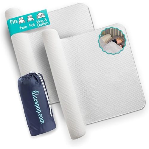 Hiccapop [2-Pack Inflatable Bed Rail for Toddlers | Portable, Blow-up Bed Bumper for King, Queen, Full, with Non-Slip Machine-Washable Cover | Travel Bed Rail for Hotel, Grandma's, Vacation