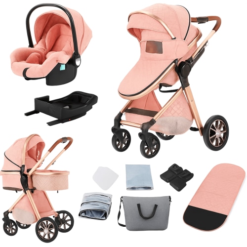 3-in-1 Baby Stroller with Isofix Car Seat – Lightweight, Adjustable Canopy, Suitable for Newborns to 3 Years