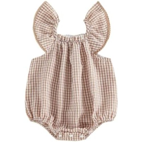 Karuedoo Newborn Infant Baby Girl Clothes Gingham Ruffle Sleeve Bubble Romper Plaid Bodysuit One Piece Summer Outfit