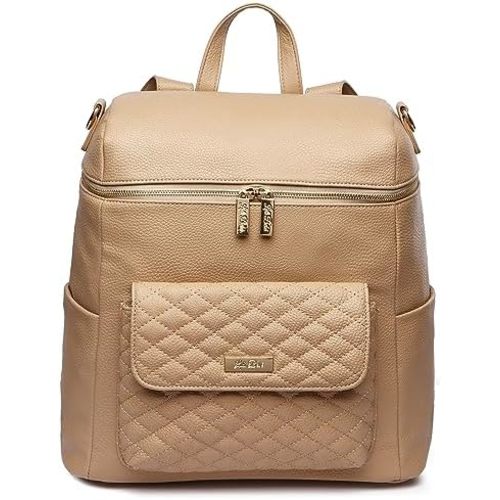 Large Diaper Bag Backpack by Luli Bebe - Designer Modern Vegan Leather Stylish Baby Backpack Diaper Bag for Mom, Multipurpose, Roomy, with Changing Pad (Latte Brown)