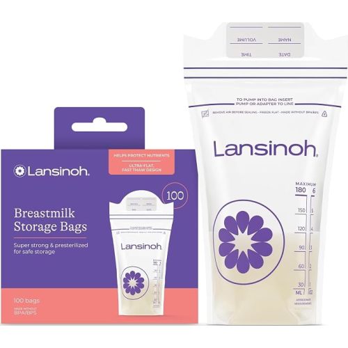 Amazon.com: Lansinoh Breastmilk Storage Bags, 6 Ounce, 100 Count | Baby Essentials, Leak-Proof, Fast Freeze & Thaw Breast Milk Bags for Baby Bottle Feeding, Strength & Stretch : Baby