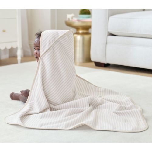 Striped Terry Baby Hooded Towel (Taupe)