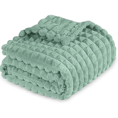 Fleece Baby Blanket for Unisex, Ultra Soft Plush 3D Grid Square Design Blankets for Newborn Infant Kids Puppy Cat 30 x 40 Inch (Sage Green)