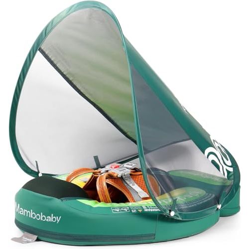Upgread Mambobaby Float with UPF 50+ Sun Protection Canopy Big Buoyancy Non-Inflatable Solid Baby Swim Pool Float for Ages 3-24 Months (Avocado Green)