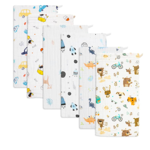 norinori Baby Burp Cloths Muslin Washcloths 6Pack - Muslin Burp Cloths Hanky Large 20''x10'' Extra Soft Absorbent Baby Burp Rags for Newborn 100% Cotton for Boys Girls Gift 6 Layers Machine Washable